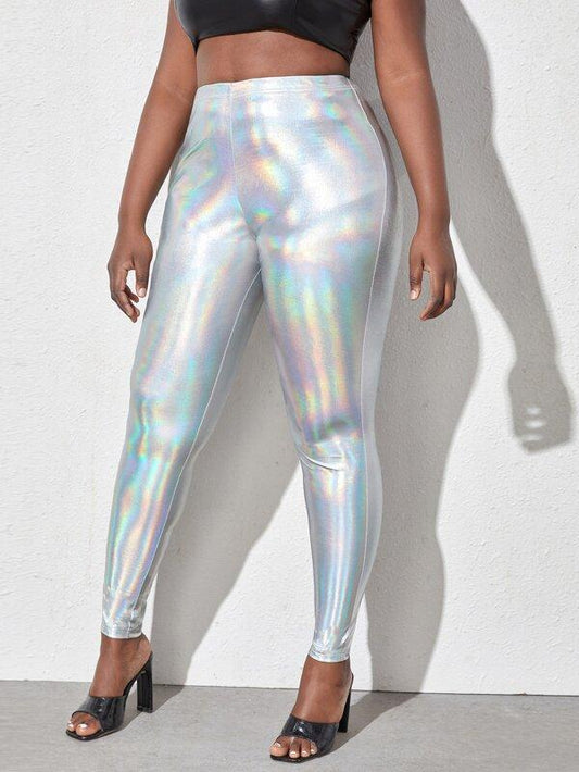 Plus Holographic PU Leggings - INS | Online Fashion Free Shipping Clothing, Dresses, Tops, Shoes