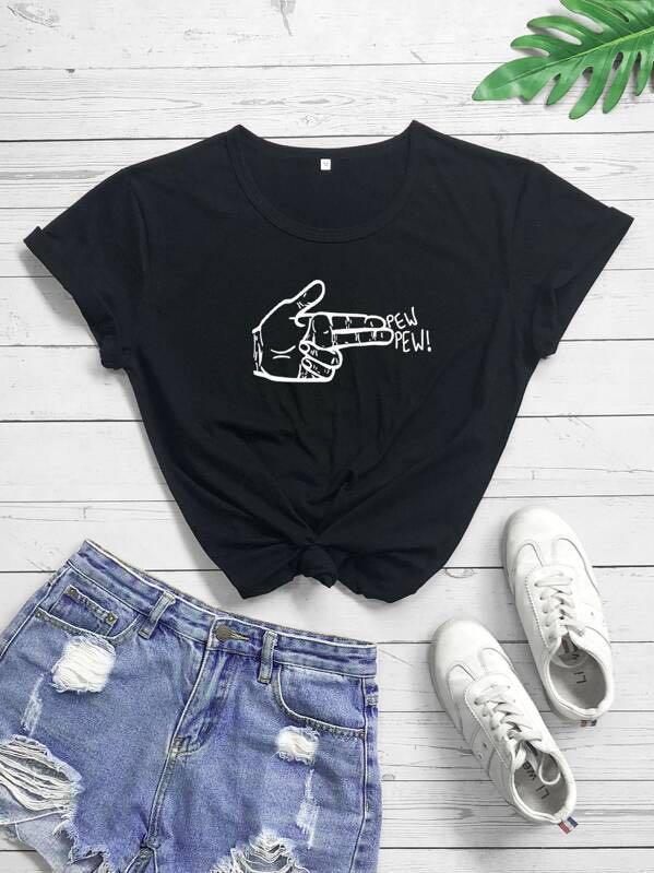Plus Letter & Figure Graphic Tee - INS | Online Fashion Free Shipping Clothing, Dresses, Tops, Shoes