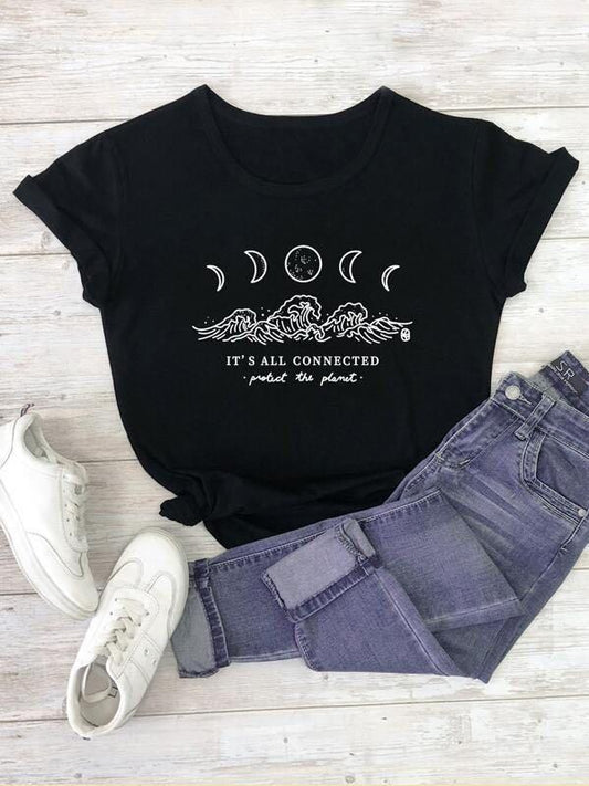Plus Moon & Slogan Graphic Tee - INS | Online Fashion Free Shipping Clothing, Dresses, Tops, Shoes