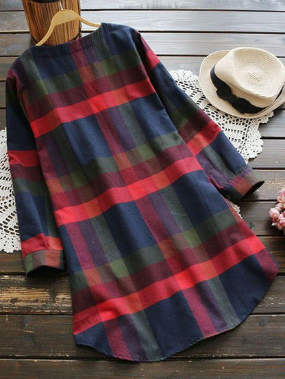 Plus Plaid Curved Hem Tee Dress - Curve+Plus - INS | Online Fashion Free Shipping Clothing, Dresses, Tops, Shoes - 2XL - 3XL - 4XL