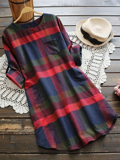 Plus Plaid Curved Hem Tee Dress - Curve+Plus - INS | Online Fashion Free Shipping Clothing, Dresses, Tops, Shoes - 2XL - 3XL - 4XL