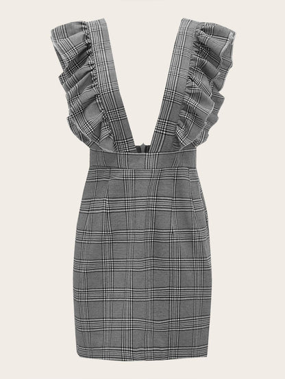 Plus Plaid Ruffle Trim Suspender Dress - Curve+Plus - INS | Online Fashion Free Shipping Clothing, Dresses, Tops, Shoes - 2XL - 3XL - 4XL