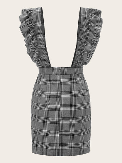 Plus Plaid Ruffle Trim Suspender Dress - Curve+Plus - INS | Online Fashion Free Shipping Clothing, Dresses, Tops, Shoes - 2XL - 3XL - 4XL