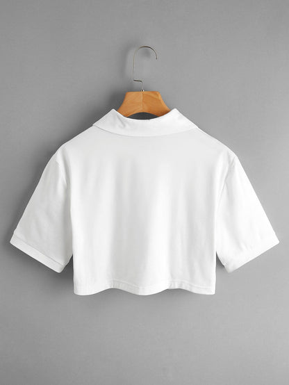 Plus Polo Neck Crop Tee - Plus T-shirts - INS | Online Fashion Free Shipping Clothing, Dresses, Tops, Shoes - 01/26/2021 - 0XL - 1XL