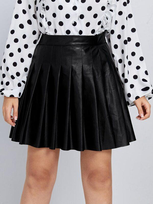 Plus PU Leather Pleated Skirt - INS | Online Fashion Free Shipping Clothing, Dresses, Tops, Shoes