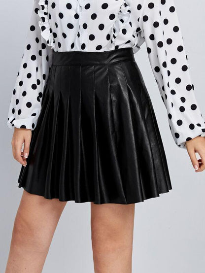 Plus PU Leather Pleated Skirt - INS | Online Fashion Free Shipping Clothing, Dresses, Tops, Shoes