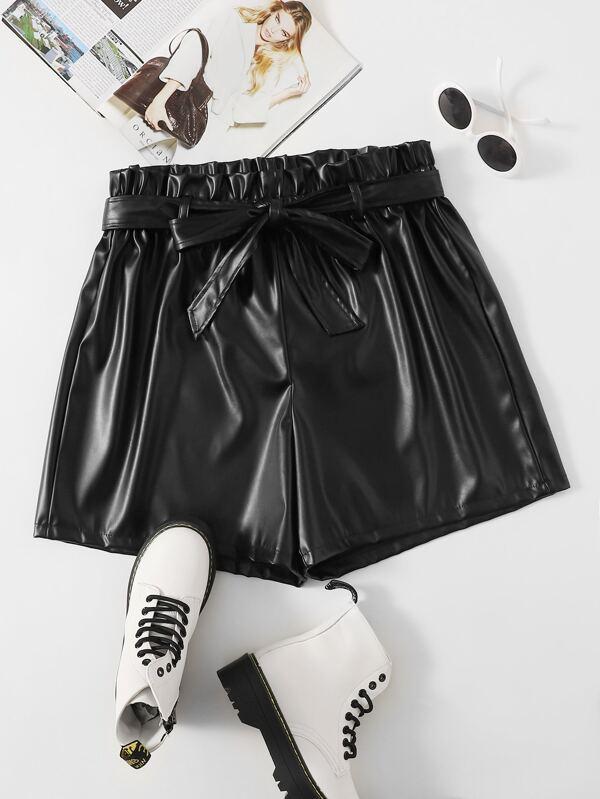 Plus PU Self Belted Shorts - INS | Online Fashion Free Shipping Clothing, Dresses, Tops, Shoes