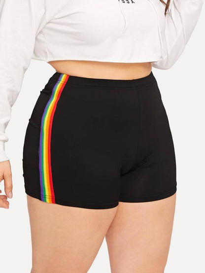 Plus Rainbow Striped Tape Side Biker Leggings - INS | Online Fashion Free Shipping Clothing, Dresses, Tops, Shoes