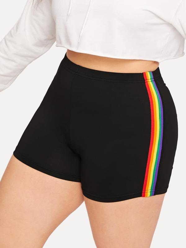 Plus Rainbow Striped Tape Side Biker Leggings - INS | Online Fashion Free Shipping Clothing, Dresses, Tops, Shoes