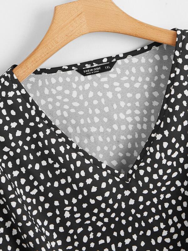 Plus Shirred Hem Dalmatian Print Blouse - INS | Online Fashion Free Shipping Clothing, Dresses, Tops, Shoes