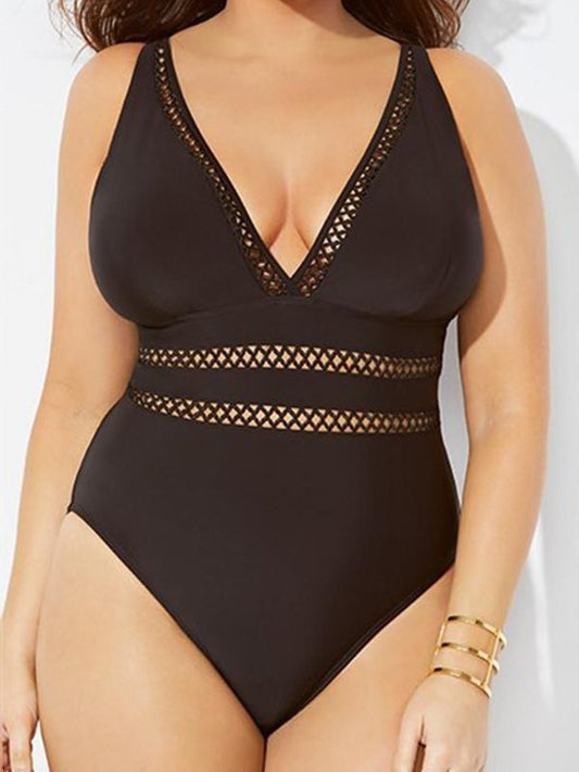 Plus Size Mesh Color Hollow One-Piece Swimsuit - Plus Swimsuits - INS | Online Fashion Free Shipping Clothing, Dresses, Tops, Shoes - 21/04/2021 - Catagory_Plus Swimsuits - Color_Black