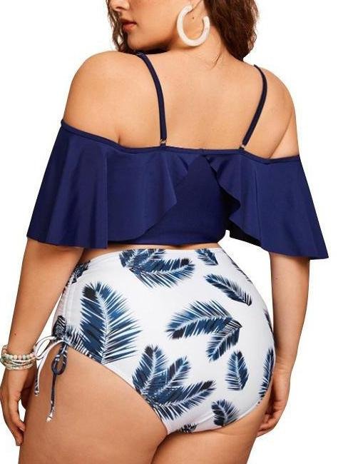 Plus Size Strappy Ruffled Drawstring Two-piece Swimsuit - Plus Swimsuits - INS | Online Fashion Free Shipping Clothing, Dresses, Tops, Shoes - 22/04/2021 - Color_Multicolor - Plus Swimsuits