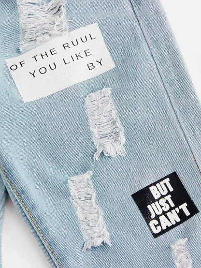 Plus Slogan Graphic Ripped Boyfriend Jeans - INS | Online Fashion Free Shipping Clothing, Dresses, Tops, Shoes