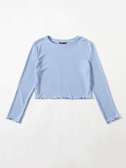 Plus Solid Lettuce Trim Rib-knit Top - INS | Online Fashion Free Shipping Clothing, Dresses, Tops, Shoes