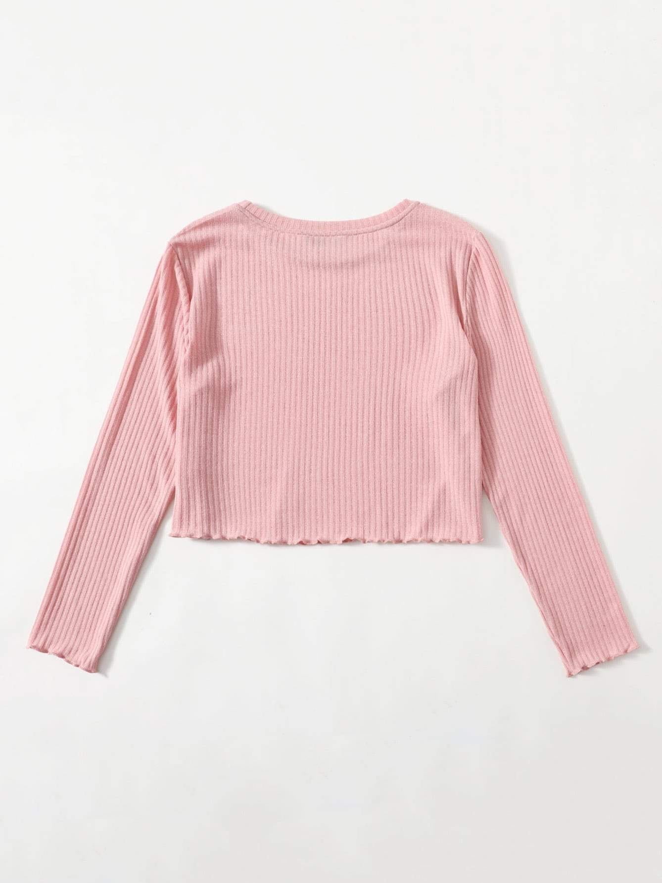 Plus Solid Lettuce Trim Rib-knit Top - INS | Online Fashion Free Shipping Clothing, Dresses, Tops, Shoes