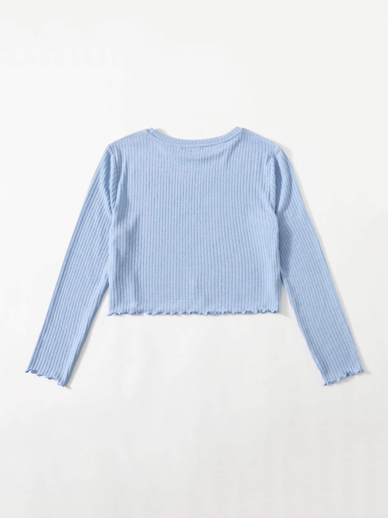 Plus Solid Lettuce Trim Rib-knit Top - INS | Online Fashion Free Shipping Clothing, Dresses, Tops, Shoes