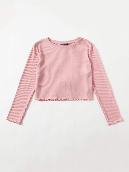 Plus Solid Lettuce Trim Rib-knit Top - INS | Online Fashion Free Shipping Clothing, Dresses, Tops, Shoes