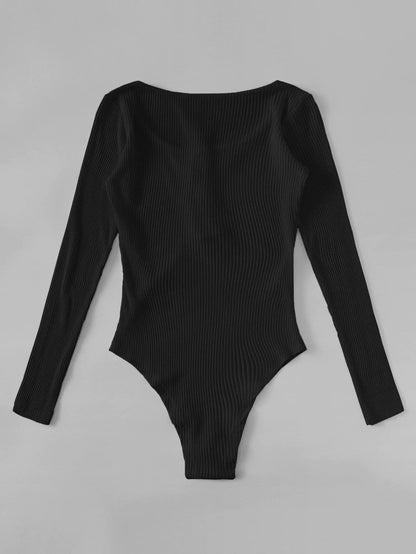 Plus Solid Rib-knit Tee Bodysuit - INS | Online Fashion Free Shipping Clothing, Dresses, Tops, Shoes