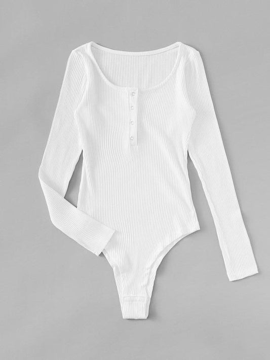 Plus Solid Rib-knit Tee Bodysuit - INS | Online Fashion Free Shipping Clothing, Dresses, Tops, Shoes