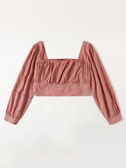 Plus Square Neck Ruched Bust Top - INS | Online Fashion Free Shipping Clothing, Dresses, Tops, Shoes