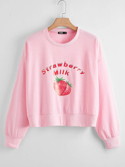 Plus Strawberry & Letter Graphic Sweatshirt - Plus Sweatshirt - INS | Online Fashion Free Shipping Clothing, Dresses, Tops, Shoes - 01/27/2021 - 0XL - 1XL