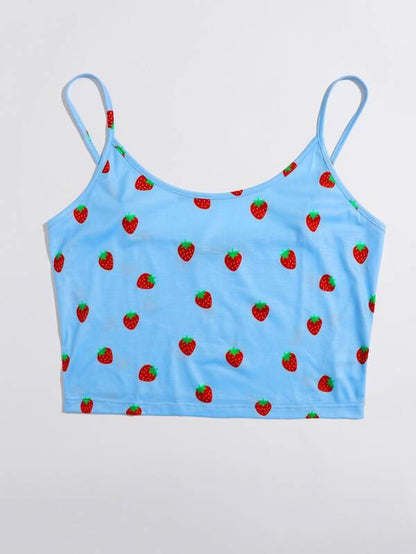 Plus Strawberry Print Cami Top - INS | Online Fashion Free Shipping Clothing, Dresses, Tops, Shoes