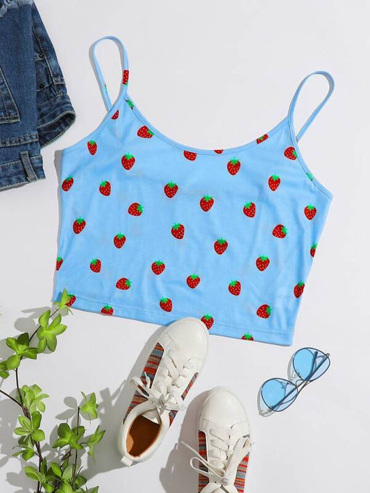 Plus Strawberry Print Cami Top - INS | Online Fashion Free Shipping Clothing, Dresses, Tops, Shoes