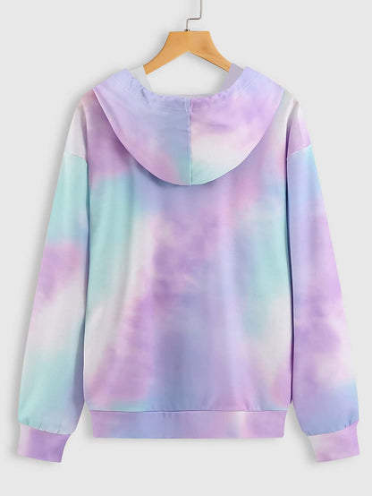 Plus Tie Dye Kangaroo Pocket Drawstring Hoodie - INS | Online Fashion Free Shipping Clothing, Dresses, Tops, Shoes