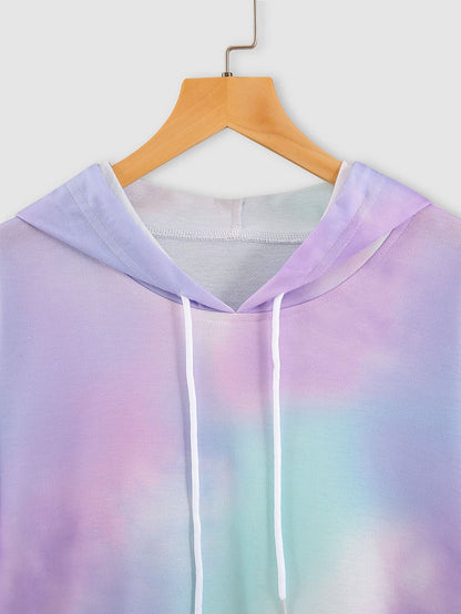 Plus Tie Dye Kangaroo Pocket Drawstring Hoodie - INS | Online Fashion Free Shipping Clothing, Dresses, Tops, Shoes