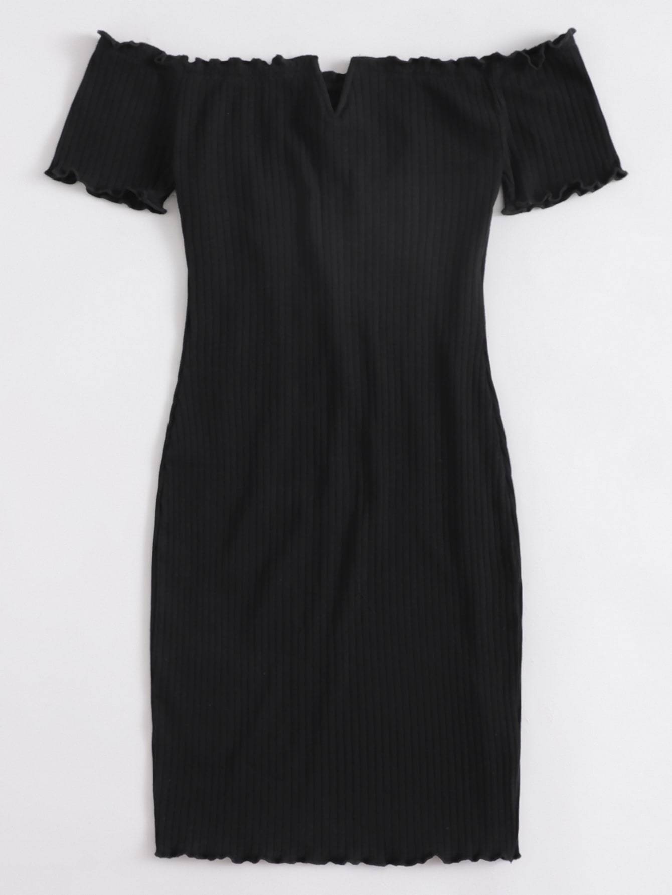 Plus V-bar Off Shoulder Lettuce Edge Dress - INS | Online Fashion Free Shipping Clothing, Dresses, Tops, Shoes