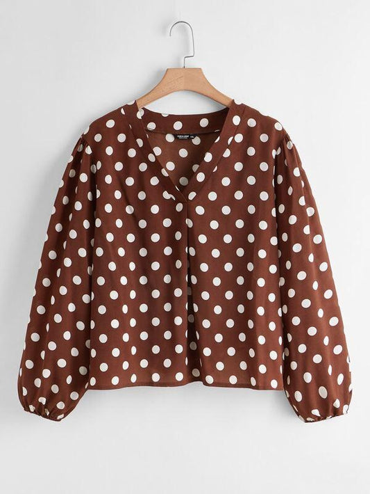 Plus V-neck Polka Dot Blouse - INS | Online Fashion Free Shipping Clothing, Dresses, Tops, Shoes