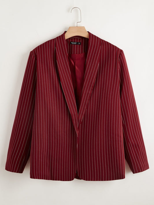 Plus Vertical Striped Shawl Collar Blazer - Plus Blazer - INS | Online Fashion Free Shipping Clothing, Dresses, Tops, Shoes - 01/27/2021 - 0XL - 1XL