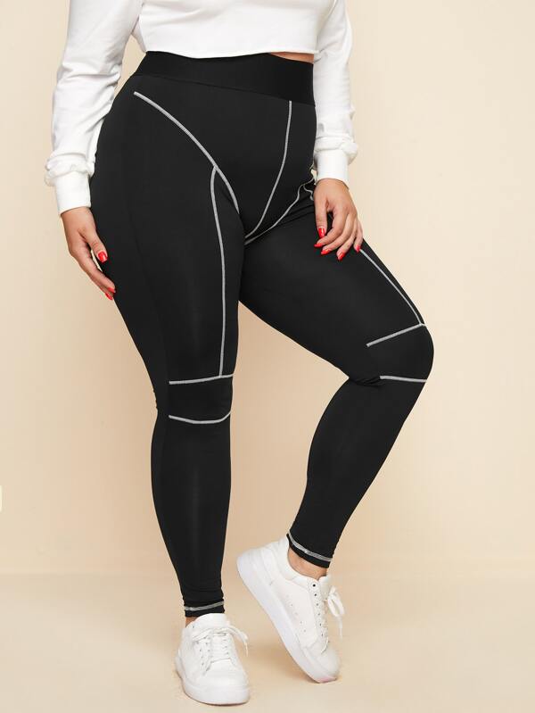 Plus Wide Waistband Whip Stitch Leggings - INS | Online Fashion Free Shipping Clothing, Dresses, Tops, Shoes