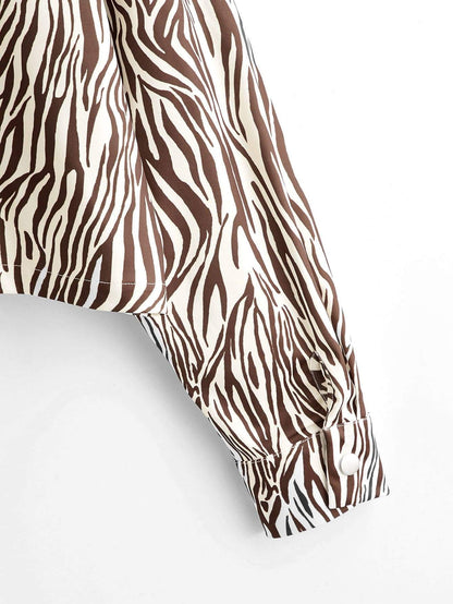 Plus Zebra Stripe Flap Pockets Jacket - Plus Jacket - INS | Online Fashion Free Shipping Clothing, Dresses, Tops, Shoes - 01/27/2021 - 0XL - 1XL