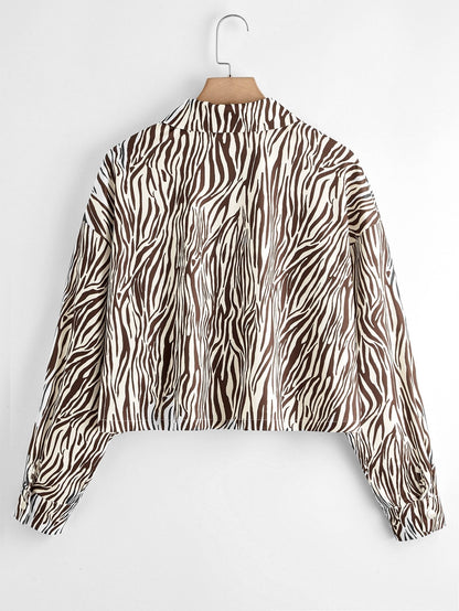 Plus Zebra Stripe Flap Pockets Jacket - Plus Jacket - INS | Online Fashion Free Shipping Clothing, Dresses, Tops, Shoes - 01/27/2021 - 0XL - 1XL