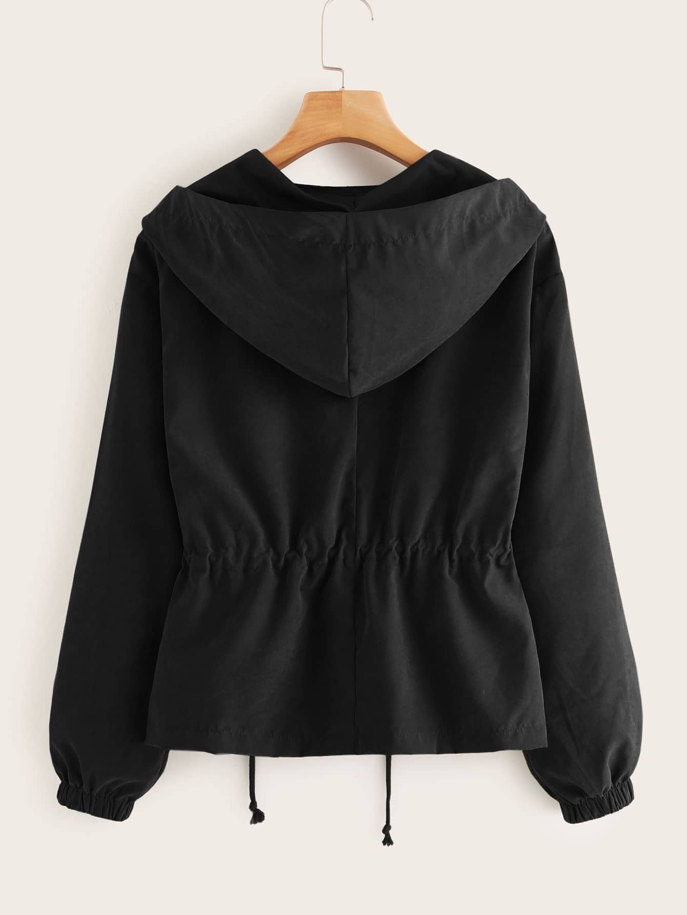 Plus Zip Up Drawstring Hooded Coat - INS | Online Fashion Free Shipping Clothing, Dresses, Tops, Shoes