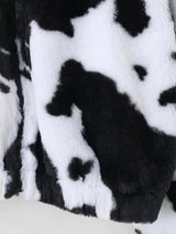 Plush Cow Print Drop Shoulder Zipper Coat - INS | Online Fashion Free Shipping Clothing, Dresses, Tops, Shoes