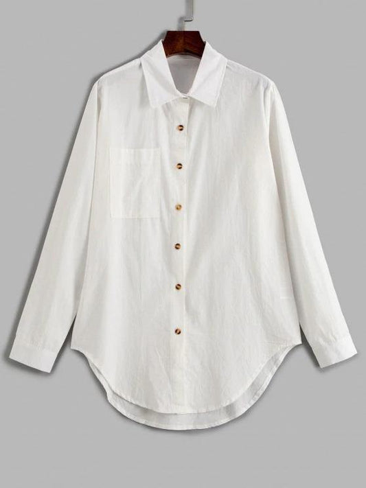 Pocket Curved Hem Longline Shirt - INS | Online Fashion Free Shipping Clothing, Dresses, Tops, Shoes