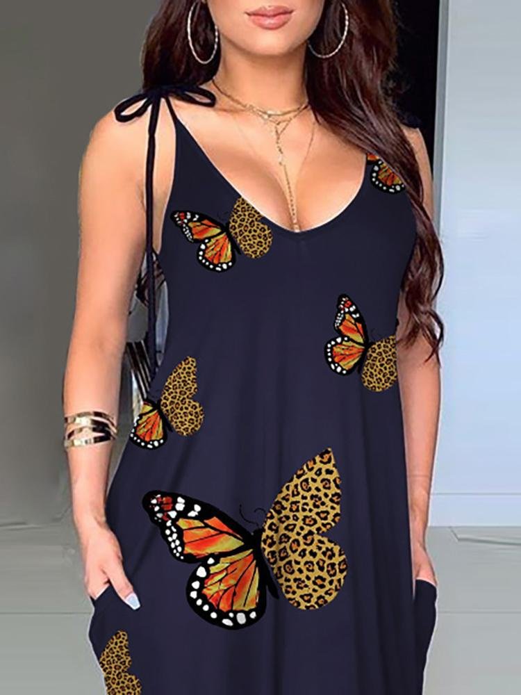 Pocket Design Butterfly Cheetah Print Maxi Dress - Maxi Dresses - INS | Online Fashion Free Shipping Clothing, Dresses, Tops, Shoes - 28/04/2021 - Category_Maxi Dresses - Color_Black