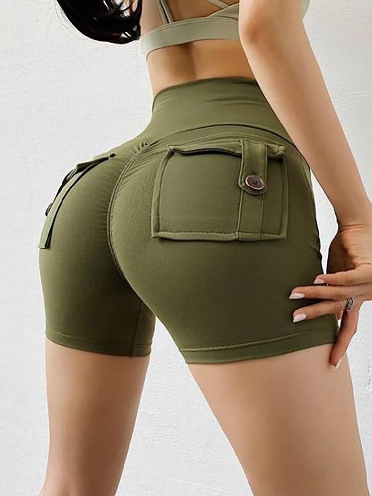 Pocket Design High Waisted Butt Lifting Yoga Shorts - Shorts - INS | Online Fashion Free Shipping Clothing, Dresses, Tops, Shoes - 04/05/2021 - Category_Shorts - Color_Army Green