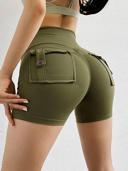 Pocket Design High Waisted Butt Lifting Yoga Shorts - Shorts - INS | Online Fashion Free Shipping Clothing, Dresses, Tops, Shoes - 04/05/2021 - Category_Shorts - Color_Army Green