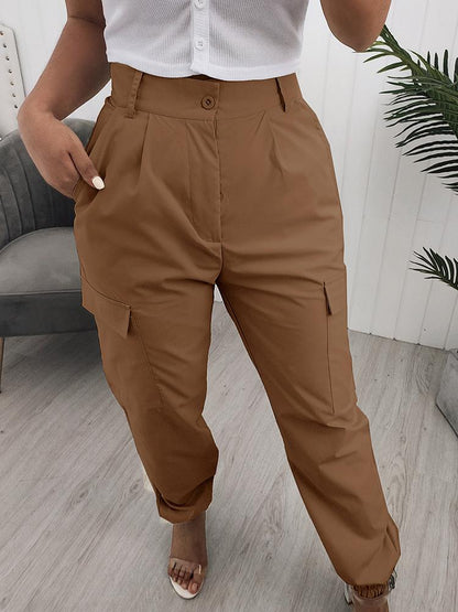 Pocket Design High Waisted Casual Pants - Pants - INS | Online Fashion Free Shipping Clothing, Dresses, Tops, Shoes - 04/05/2021 - Category_Pants - Color_Apricot