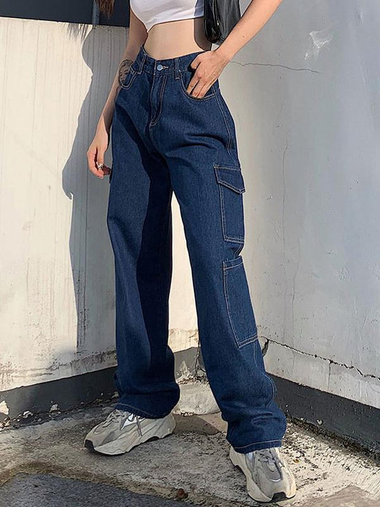 Pocket High Waist Loose Slim Denim Trousers Casual Pants - Pants - INS | Online Fashion Free Shipping Clothing, Dresses, Tops, Shoes - 10/05/2021 - Category_Pants - Color_Blue