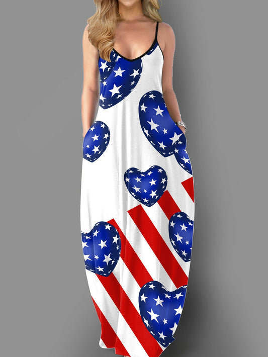 Pocket Loose Star Stripe Print Maxi Dress - Maxi Dresses - INS | Online Fashion Free Shipping Clothing, Dresses, Tops, Shoes - 02/06/2021 - Category_Maxi Dresses - Color_White