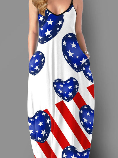 Pocket Loose Star Stripe Print Maxi Dress - Maxi Dresses - INS | Online Fashion Free Shipping Clothing, Dresses, Tops, Shoes - 02/06/2021 - Category_Maxi Dresses - Color_White