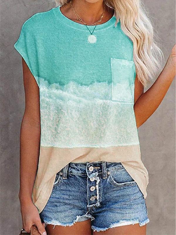 Pocket Print Drop Shoulder Short Sleeve T-shirt - T-shirts - INS | Online Fashion Free Shipping Clothing, Dresses, Tops, Shoes - 04/06/2021 - Color_Blue - Color_Orange