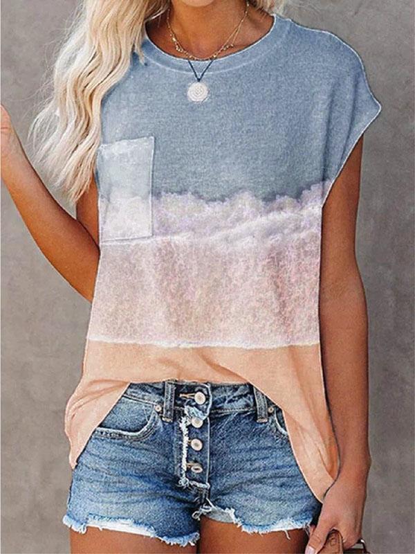 Pocket Print Drop Shoulder Short Sleeve T-shirt - T-shirts - INS | Online Fashion Free Shipping Clothing, Dresses, Tops, Shoes - 04/06/2021 - Color_Blue - Color_Orange