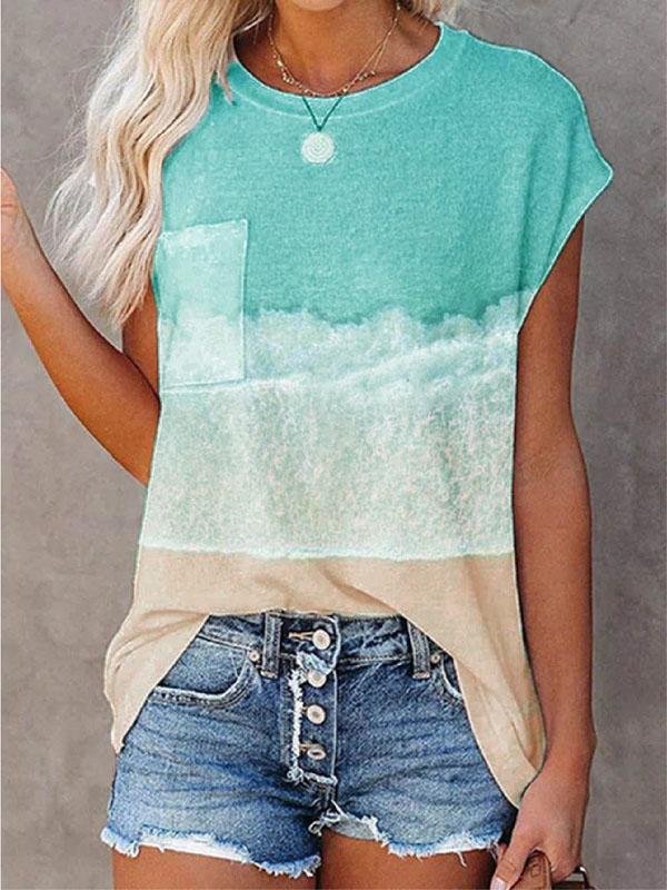 Pocket Print Drop Shoulder Short Sleeve T-shirt - T-shirts - INS | Online Fashion Free Shipping Clothing, Dresses, Tops, Shoes - 04/06/2021 - Color_Blue - Color_Orange