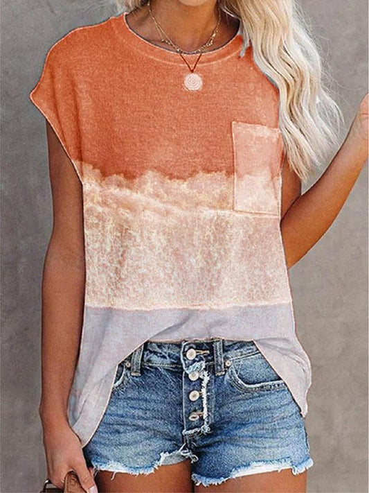 Pocket Print Drop Shoulder Short Sleeve T-shirt - T-shirts - INS | Online Fashion Free Shipping Clothing, Dresses, Tops, Shoes - 04/06/2021 - Color_Blue - Color_Orange