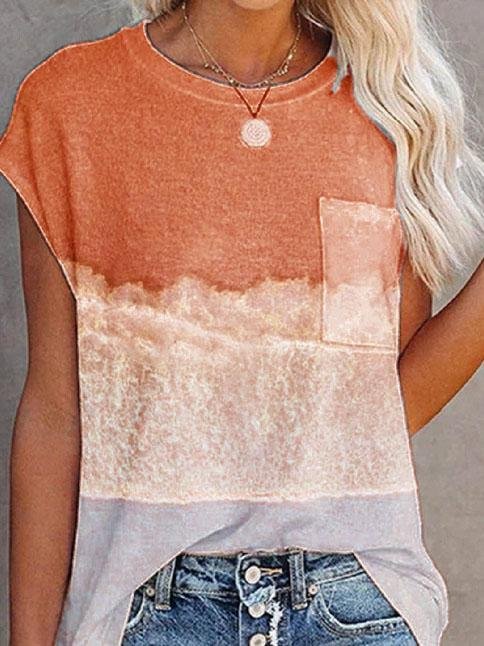 Pocket Print Drop Shoulder Short Sleeve T-shirt - T-shirts - INS | Online Fashion Free Shipping Clothing, Dresses, Tops, Shoes - 04/06/2021 - Color_Blue - Color_Orange